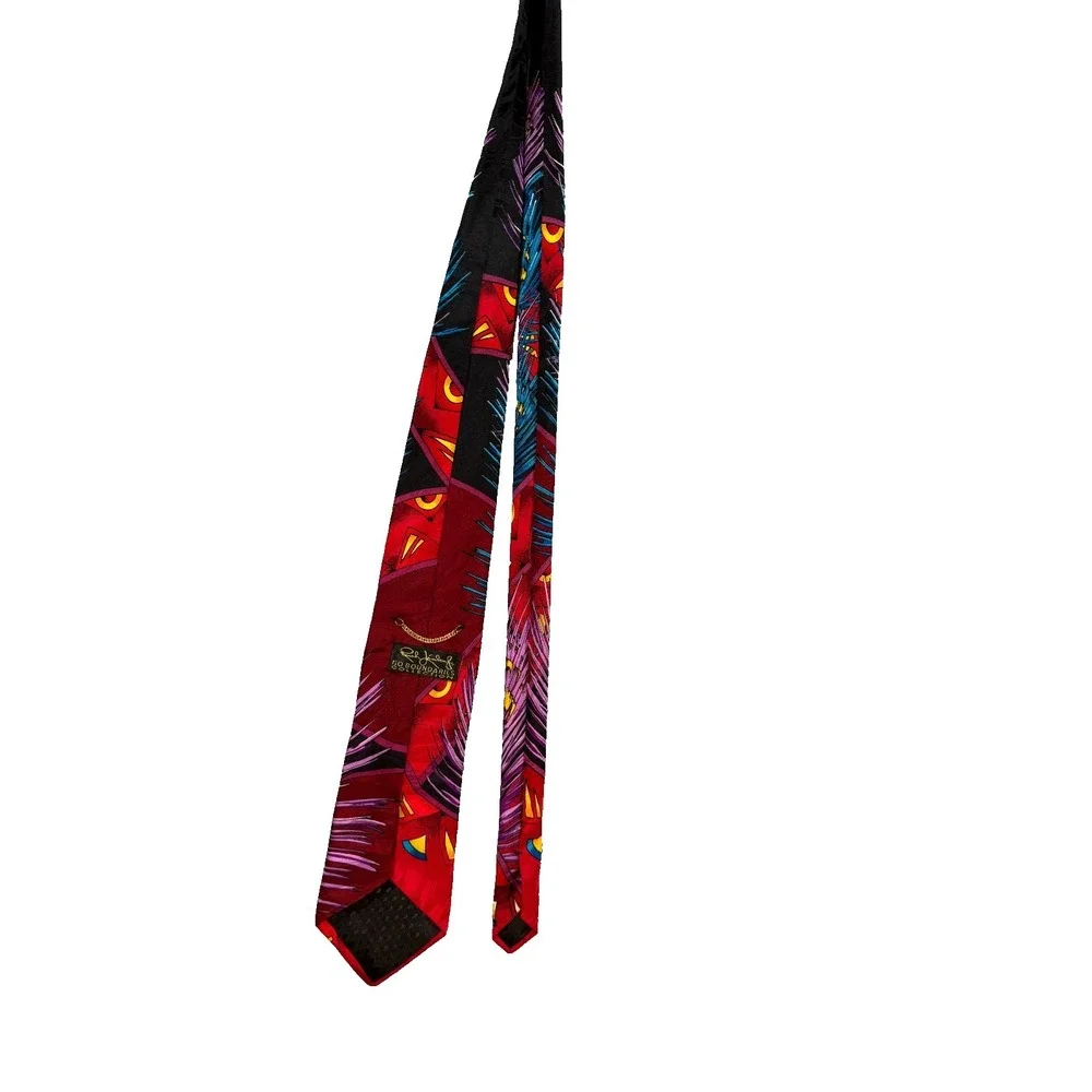VTG Rush Limbaugh Tie Red Purple Blue Peacock Feather Silk USA Made 90s Abstract